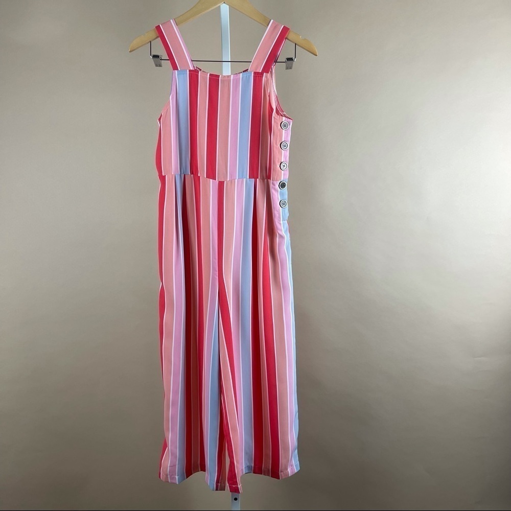 My Michelle Large Girls Pastel Striped 50’s Retro Romper Overalls Wide Leg